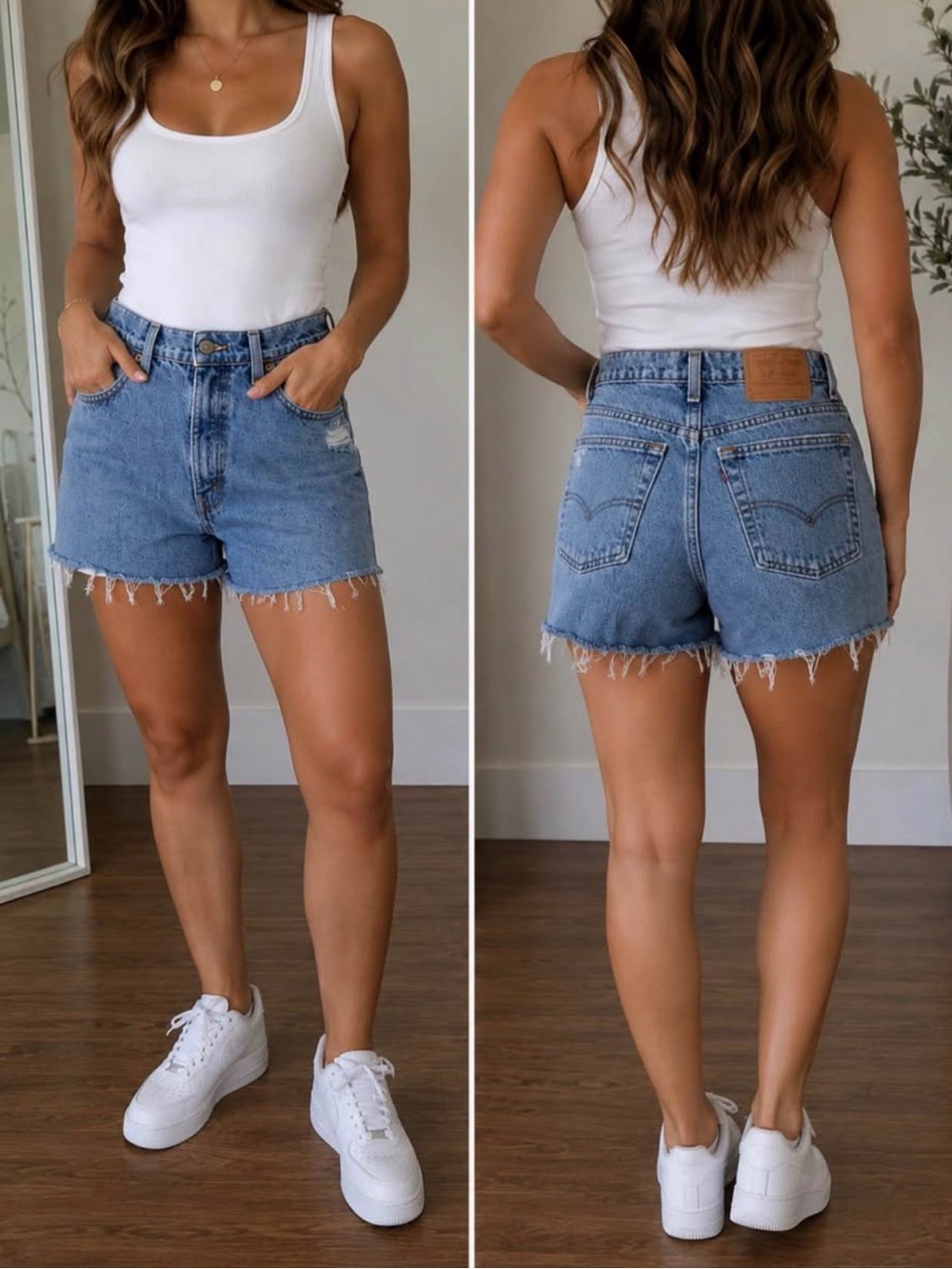 Levi's Light Blue High-Rise Frayed Hem Denim Shorts